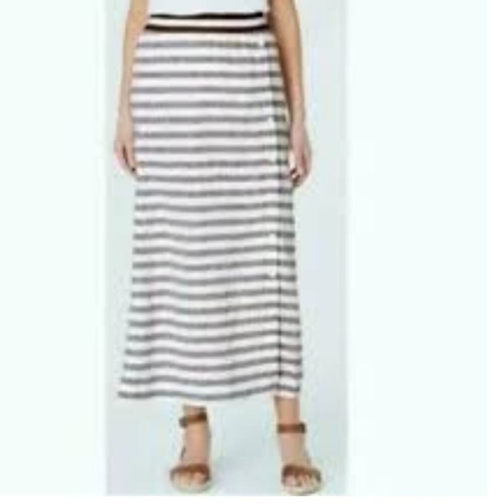 J Jill Skirt Maxi 100% Linen Striped Brown White XL Pockets NWOT
